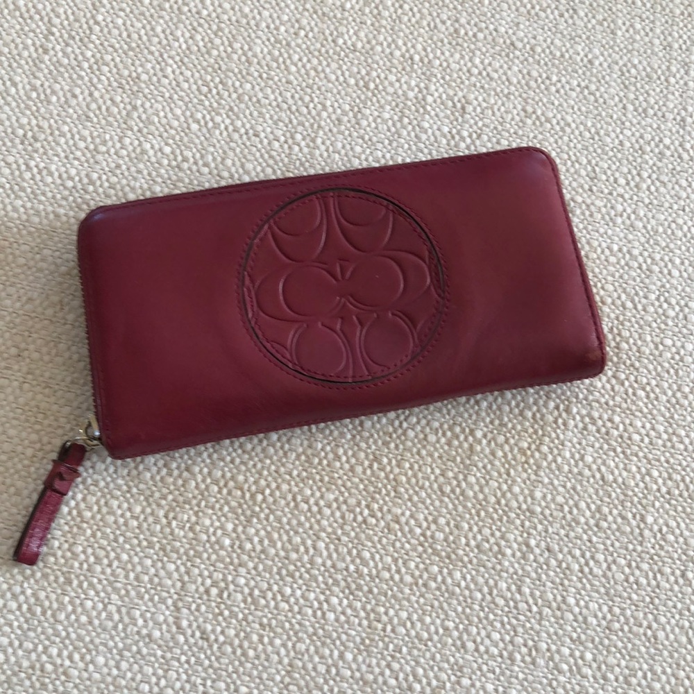 Cranberry coach zip around wallet